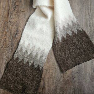 Wool Factory Katla Icelandic Wool Scarf Made in Iceland Cream Brown Geometric